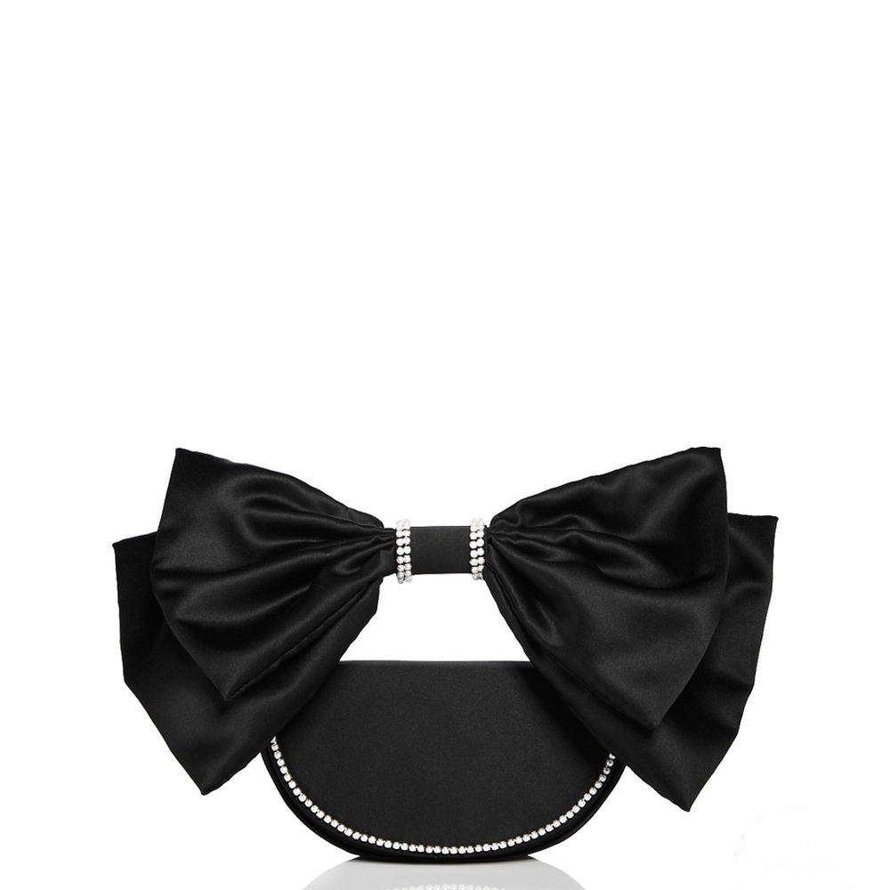 Aqua- Satin Bow Bag w/ Pearls Black Clutch